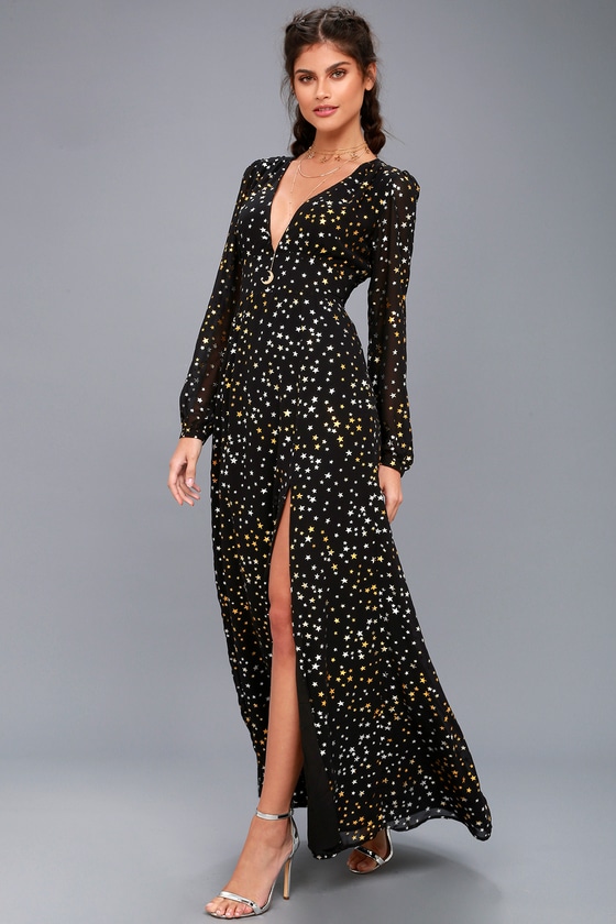 Stunning Black Maxi Dress - Star Print ...